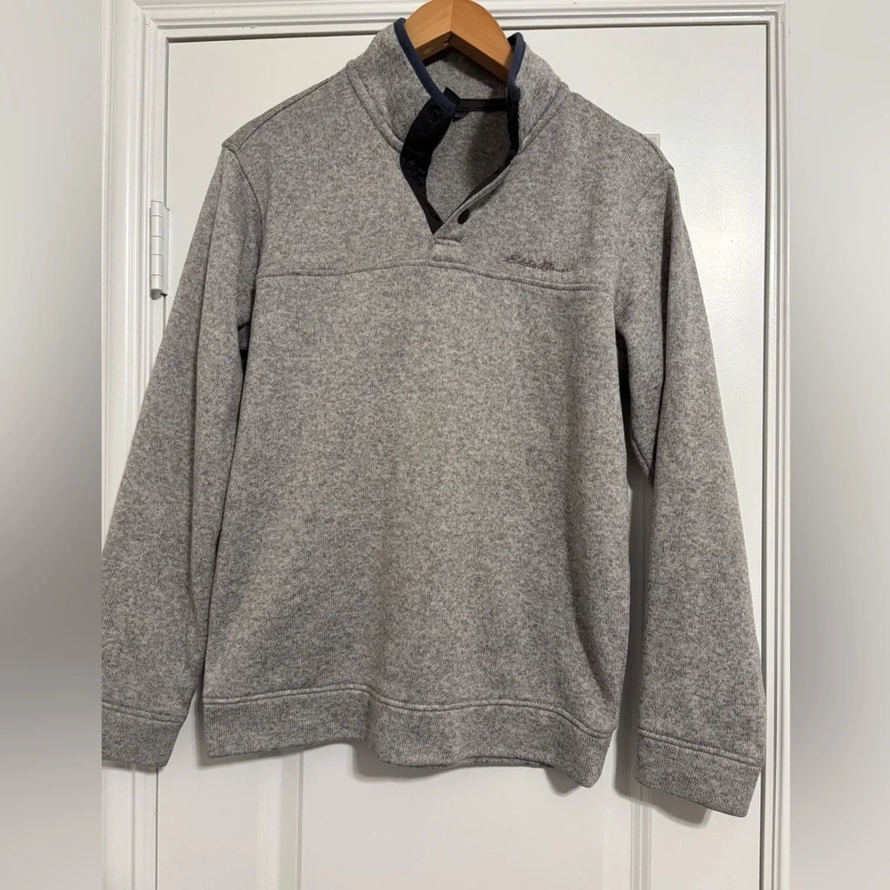 Eddie Bauer Fleece 1/4 Button Pullover Sweater Men's Size M Gray